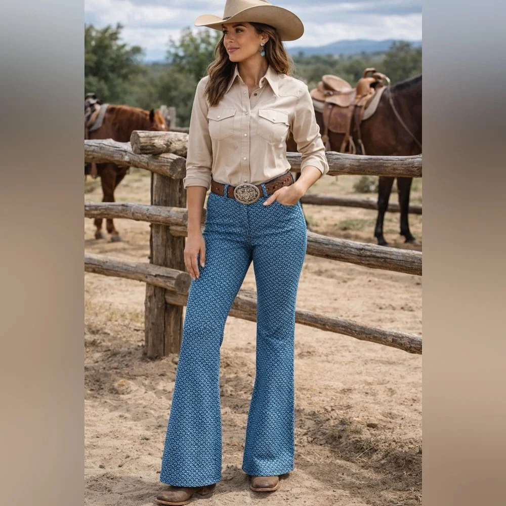 H BAR C Ranchwear TOMBOY Riding Western Cowboy Vtg 28 X 31 Rockabilly Flare Pant - Picture 2 of 10